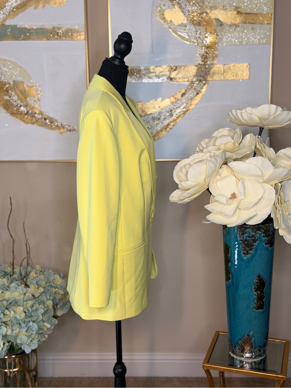 Express Women's Lemon Yellow Single-Button Blazer - Picture 4 of 5
